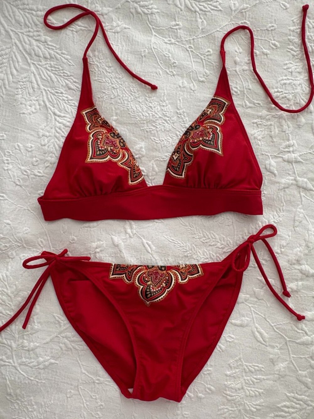 Seven7 Red Bikini with Beading Floral Paisley Design - size Medium